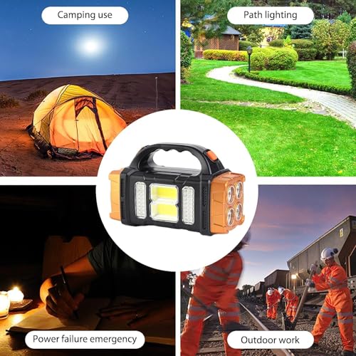 Image of Solar Torch Light, Portable Handy Flashlight with USB Charging,Twin Bulb Led & Cob for Farmer, Hunting, Camping, Outdoor & Everyday Task (Abs,1500 Mah, 1000 Lumen)