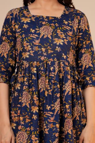 Image of THE Moon Star Women's Cotton Floral Printed Anarkali Maternity Feeding Kurti | Breastfeeding Dress for Mothers | Zipper Feeding Kurti, Nursing Kurti, Comfortable and Trendy Maternity Wear