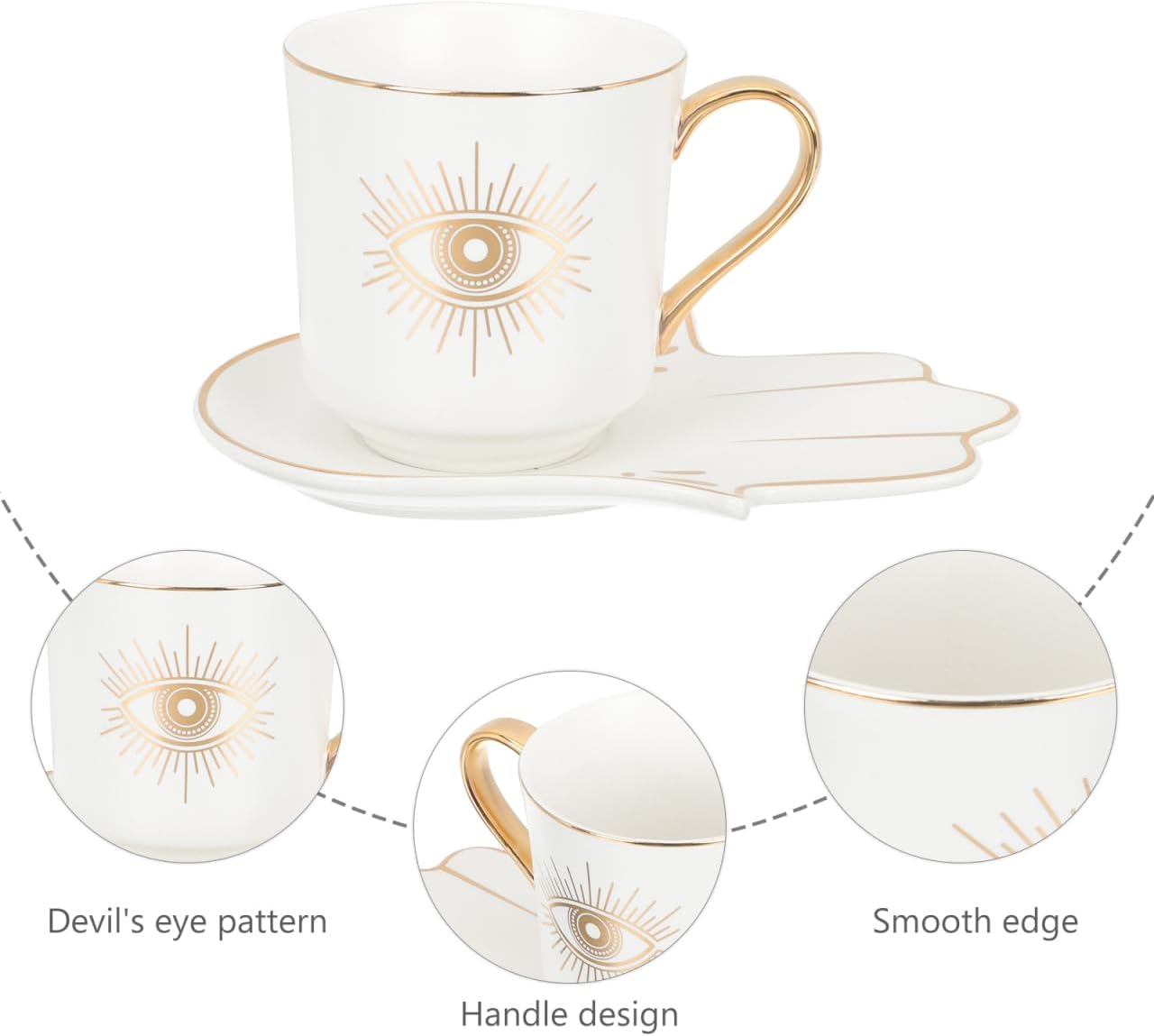 Hemoton Turkish Blue Eye Coffee Cup with Saucer Set, 6.7 OZ Ceramic Evil Eye Drinking Cup Symbol of Protection Amulet Tea Milk Water Mug - Image 4