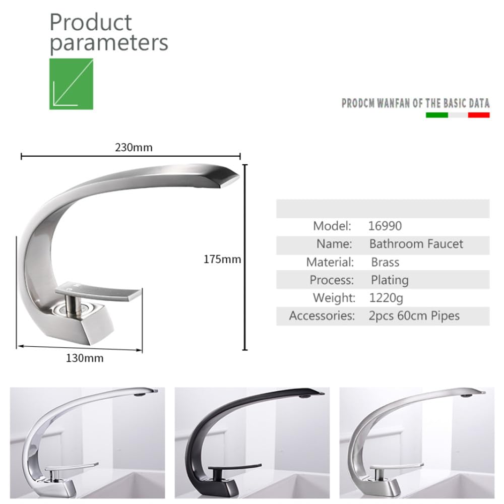 Waschtischarmaturen, moderner Badezimmer-Mischer, Messing, Waschbecken, Einhand-Loch, weiße Wasserfall-Wasserhähne, Schwarz 16990R, CHINA