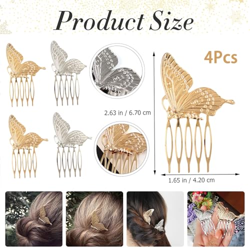 Pack de 4 Peines Mariposa Metálicos Plata y Oro miniatura 6