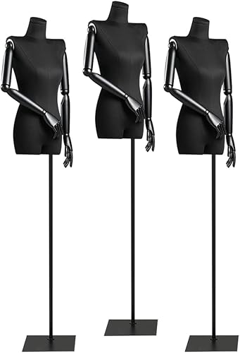 Miniatura 9 de GXFWJD Maniquí femenino con pasamanos de madera maciza, maniquí de torso con base cuadrada de 57 a 80 pulgadas de altura ajustable para coser, ropa,