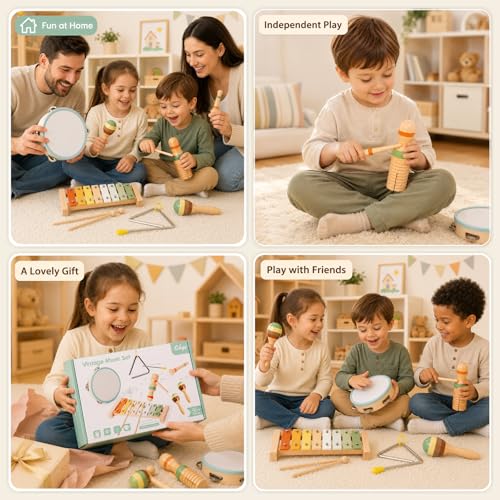Wooden Musical Instruments, 12-Piece Montessori Percussion Set for Kids 3+ - image 6