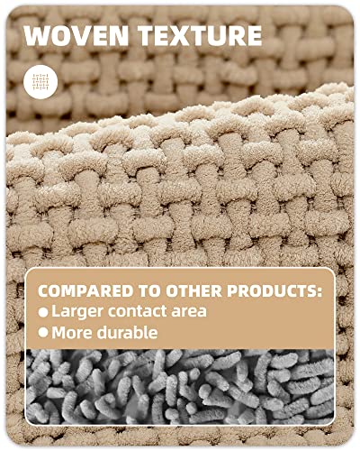 Upgraded Chenille Bathroom Rugs - Color G Thin Bathroom Rugs Fit Under Door- Absorbent, Flat, Non Slip, Soft, Machine Washable, Quick Dry, 16"X24" Small Beige Bath Mat Bath Rugs For Bathroom #TOP4