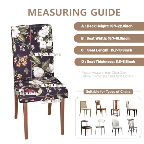 Chair Covers Dining Room Set of 6,Printed Patterned Stretch Non Slip Chair Slipcover Removable Washable Kitchen Chair Protector Cover for Home Hotel Banquet Party (White Red Large Flower Green Leaf) by CoSofSLIP - Used condition - Image 3