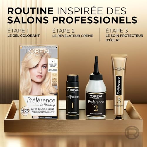 L’ORÉAL PARIS - Coloration Éclaircissant Permanent - Préférence Le Blonding - Nuance : Prague (01), Blond Très Très Clair Naturel
