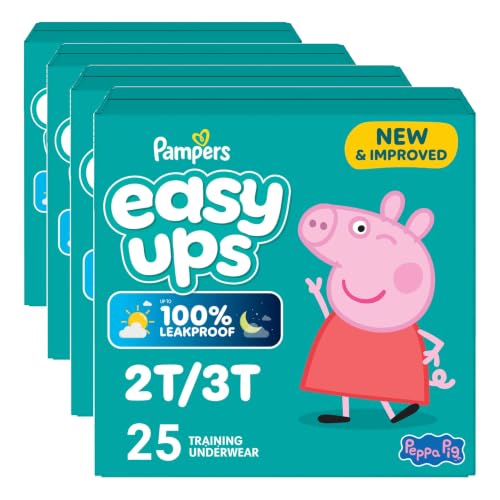 Image of Easy Ups Girls & Boys Potty Training Pants, Size 4 (2T3T), 25 Count, Peppa Pig Absorbent Training Underwear, Up to 100% Leakproof Day and Night, Hypoallergenic (Pack of 4)