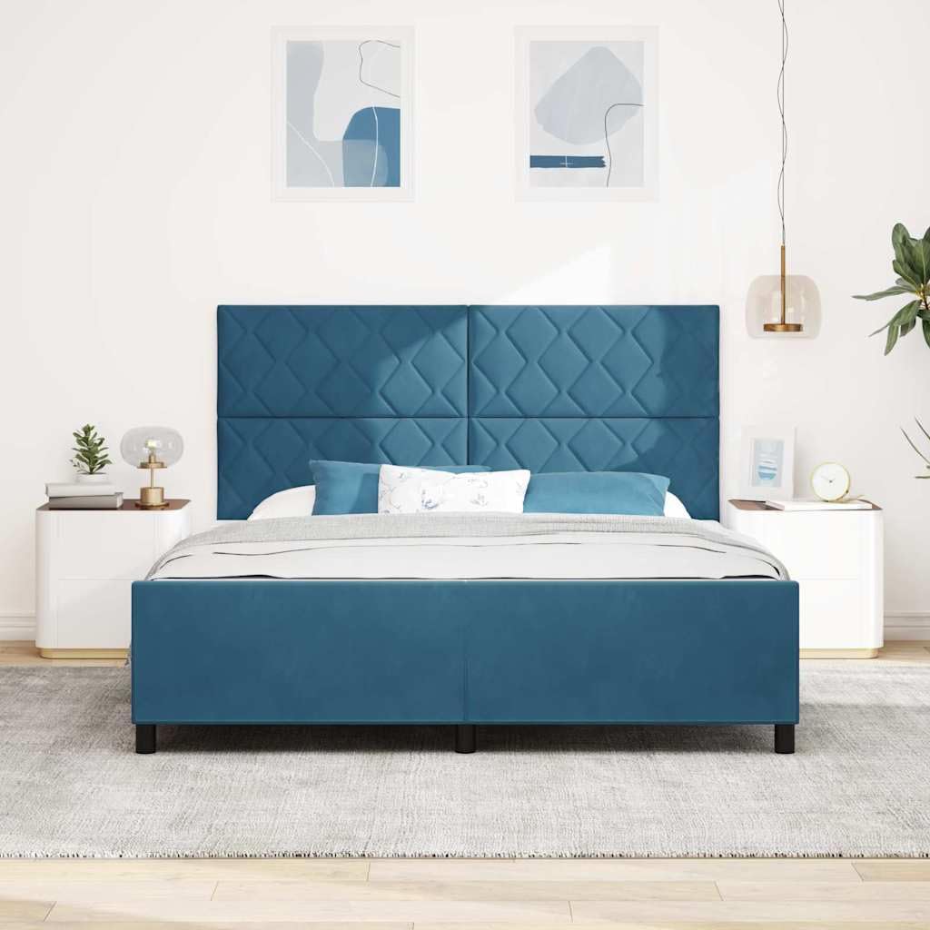 Velluto premium legno massello Modern Box regolabile 180x200 cm Blu scuro