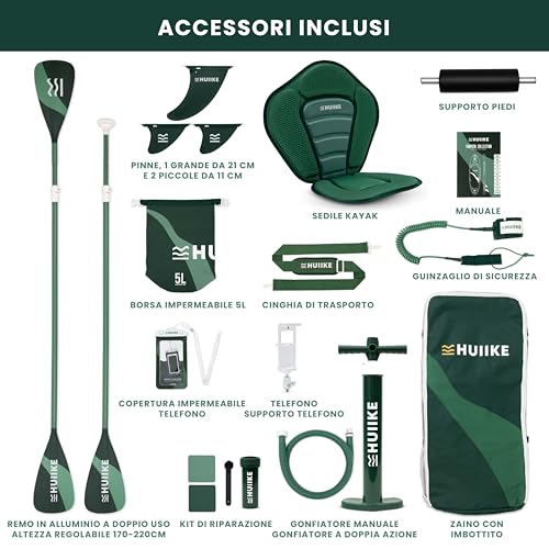 Huiike Tavola Sup Gonfiabile Adulti Con Accessori Inclusi, Pagaia, Pinne, Pompa. Stand Up Paddle Board Con Grande Stabilità E Resistenza. 305 X 84 X 15 Cm, Carico Massimo 130 Kg - 3