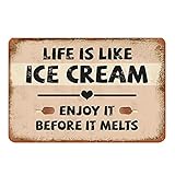 SACOINK Life is Like Ice Cream,Enjoy It Before It Melts Metal Tin Signs Wall Decor for Cafe Bar Pub...
