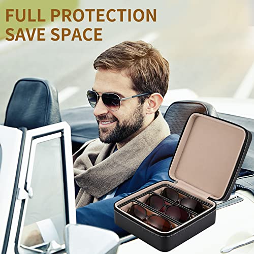Image of ROSELLE Eyewear Travel Case for women men, Luxury leather 2 /3-Slot Eyeglasses Storage Box for Multiple Glasses and Sunglasses