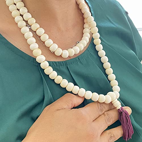 Tibetan 108 Mala Beads Prayer Necklace - Japa Mala White Resin Mala Necklace Wrap Bracelet - Yoga And Meditation Journey For Men Women #TOP2