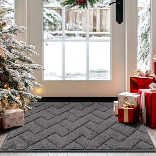 Biscpro Door Mats Indoor,Dirt Trapper Mat Absorbent Non-Slip Low Profile Doormat for Entrance,Inside, Kitchen,Front Door Mat Washable for Pets and Dogs— 50x80cm,Grey