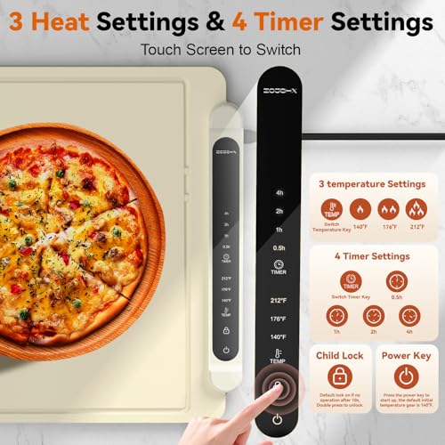 Food Warming Mat Electric Tray: Adjustable Silicone Heating Pad with 3 Temperature Settings 4 Timer Function Portable Roll Up Hot Plate for Buffets Party Gatherings Kitchen Warmer Countertop Holiday