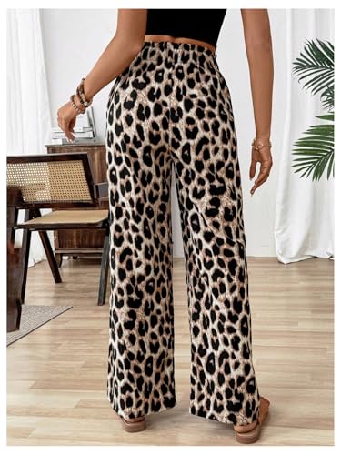 WDIRARA Women's Leopard Print Drawstring Waist Wide Leg Pants Loose Fit Palazzo Pants2