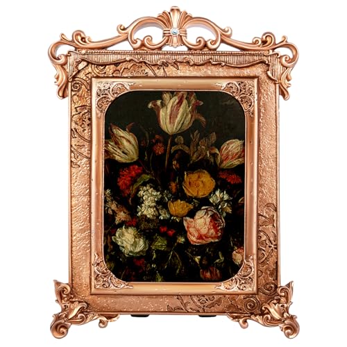 Image of 5x7 Gold Picture Frame Baroque, Victorian Vintage Ornate Design, Glass Front, Tabletop & Wall Display, Vertical Orientation, Bronze