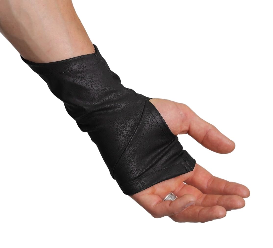 SIC HOODS Assassin Gloves Ren Faire Faux Leather Bracers Ranger Archer Medieval Cosplay Larp Wrist (Black, Large) — image 1