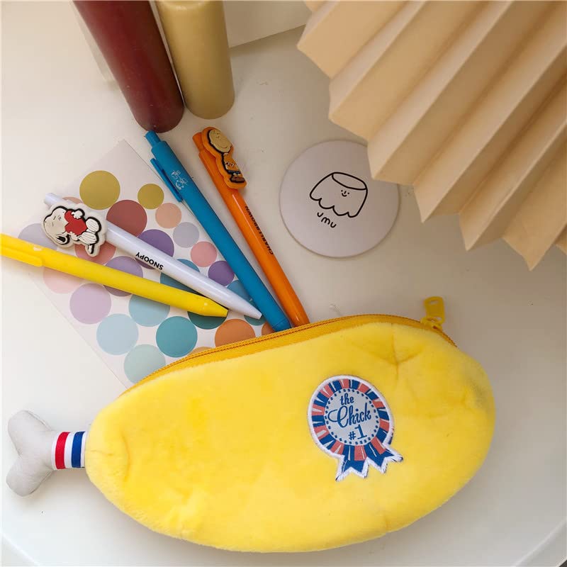 Image of HSYHERE Creative Cute Novelty Funny Face Simulation Food Fruit Chicken Leg Banana Character Soft Stuffed Surface Clothes Zipper Pencil Box Pencil Case Pencil Holder Pouch Pen Bag - Yellow Banana