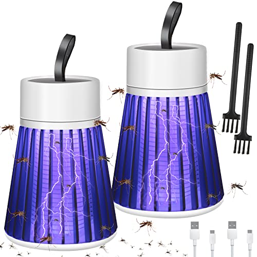 2 Pack Bug Zapper Purple Led Mosquito Killer Plug In Gnats Zapper Indoor Portable Fly Trap With Handle For Bedroom, Kitchen, Without Charging Function #TOP12