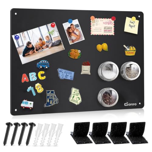 Image of Stainless Steel Magnetic Board 16.9 x 11.8 Inches, Wall Mounted Magnet Bulletin Memo Board for Notes, Photos, Letters, Numbers, Kitchen, Home, Office, Refrigerator & Cabinet Display (Black)