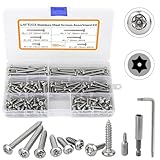 LATTOOK 180Pcs #8 Torx Security Screws 304 Stainless Steel Button Head Torx Sheet Metal Screws Security Anti-Theft Tamper Proof Self-Tapping Screws Assortment Kit with T20 Bit & Wrench