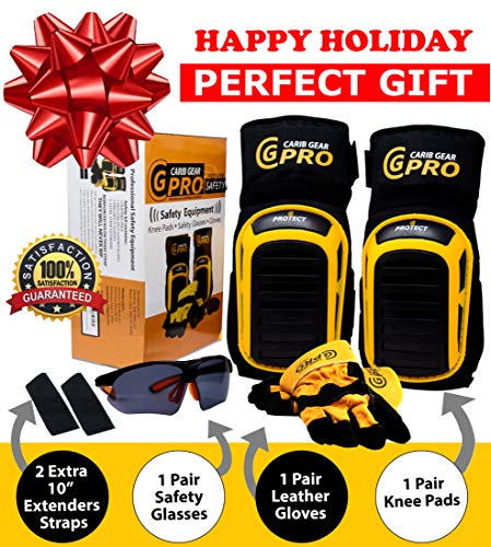 Carib Gear Pro 7560YBSKP Knee Pads For Work- Heavy Duty Pad Design For Construction, Tiling, Gardening, Floor - Extra Gel And Cushion Support Long Kneeling - Anti-Slip Stretchable Thigh Straps Bonus: Safety Glasses & Gloves thumb #8