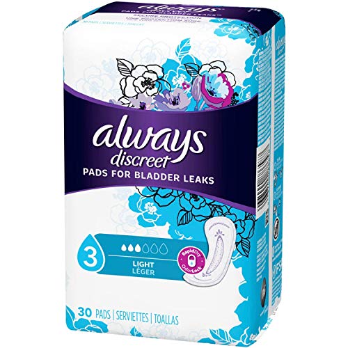 Always Discreet, Incontinence Light Pads, 3 Drops, 30 Pads Each (Value Pack of 6)