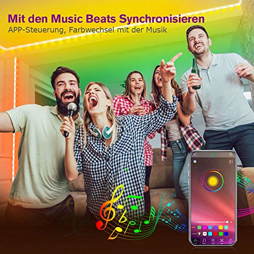 LED Strip Lights, MOSFiATA 23ft Waterproof Bluetooth Color Changing LED Lights Strip, App Controlled+24 Key IR Remote Control, 16 Million Colors RGB Tape Lights for Kitchen, TV, Party, Home Decoration