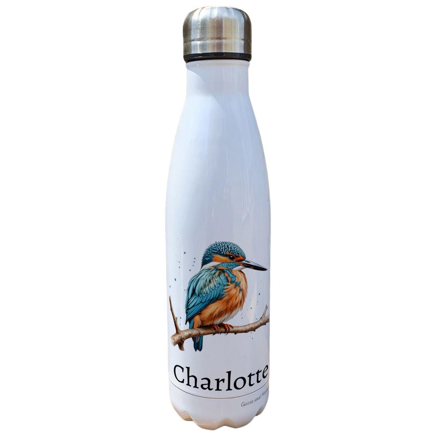 Personalised Kingfisher Bird Water Bottle, Gift for Wildlife Lover, Thank you present for Bird Watcher, Gym Bottle, Outdoor Lifestyle Bottle