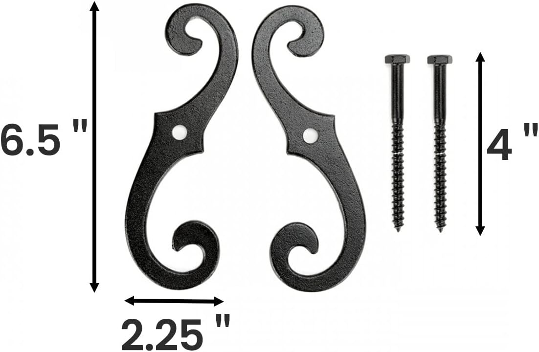 Renovators Supply Manufacturing Black Shutter Dogs 6.5" S Shaped Cast Aluminum Shutter Dogs With Mounting Hardware (Pack of 20 Pairs)
