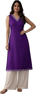 Women's Rayon Solid Embroidered Straight Kurta with Pant Price In India