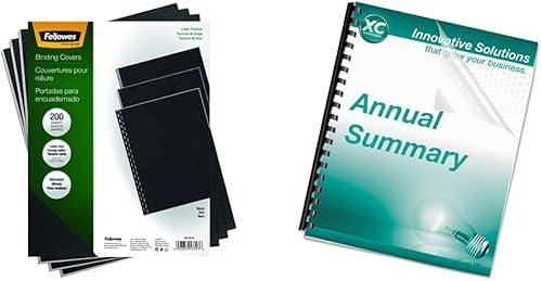 Fellowes Binding Linen - Cubiertas de presentación, carta, negro, paquete de 200 (5217001), lino negro y cristales Fellowes de PVC transparente,