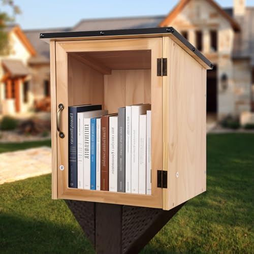 PEAYLI Little Free Library Box Outdoor – Waterproof Outdoor Library Book Box, Little Wooden Cabinet for Sharing Books, Art, Newspapers – DIY Paintable, Clear Window, Magnetic Lock