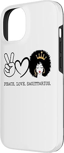 Miniatura 2 de iPhone 14 Peace Love Sagitario Queen Girl Zodiac Afro Hair Funda de cumpleaños
