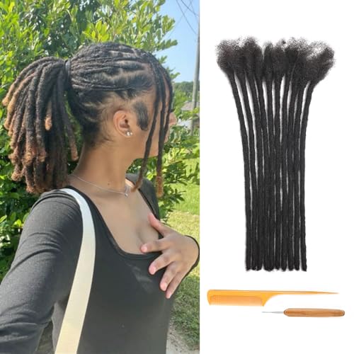 Dreadlock Extensions 0.4cm Width 12 Inch 10 Strands 100% Real Human Hair for Man/Women/Kids Full Handmade Permanent Loc Extensions Bundles Can Be Dyed Bleached Curled and Twisted