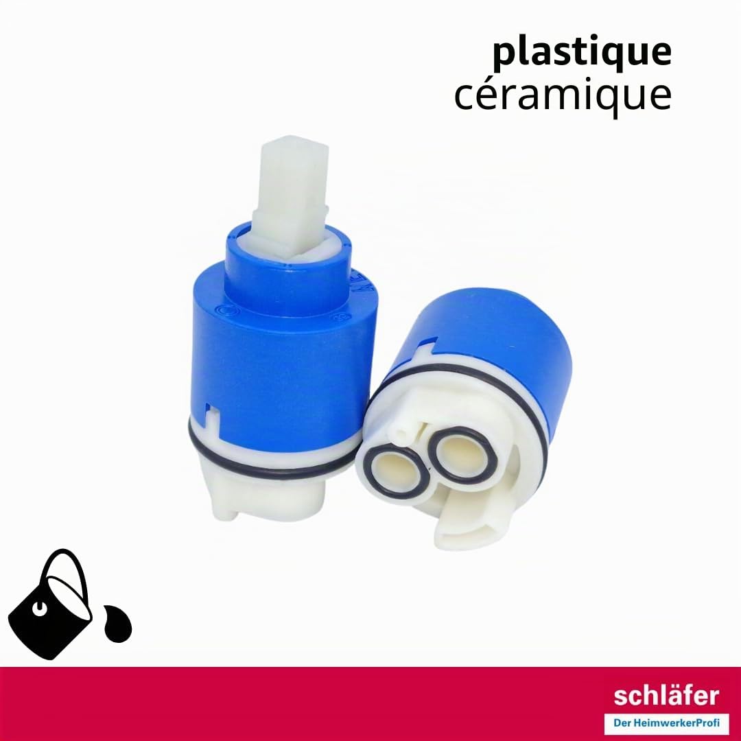 Schläfer 480068 | Cartouche robinet mitigeur 35 mm, cartouche de rechange en céramique basse avec 2 pieds, pour robinets mélangeurs monocommande de cuisine, salle de bain, douche et baignoire