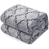 KAWAHOME Faux Fur Blanket Winter Super Soft Cozy Warm Fluffy Plush Blanket 430GSM Quatrefoil Pattern for Couch Sofa Bed King Size 108' X 90' Dark Grey