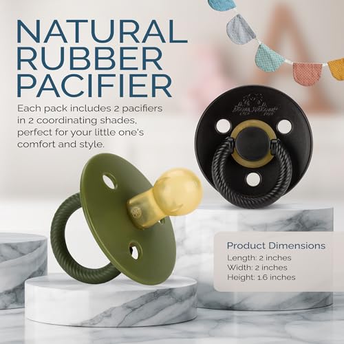 Image of Itzy Ritzy Natural Rubber Newborn Pacifiers - Baby Pacifiers with BPA-Free Cherry-Shaped Nipple & Large Air Holes for Added Safety - Set of 2 Binkies in Camo & Midnight (Ages 0 - 6 Months)