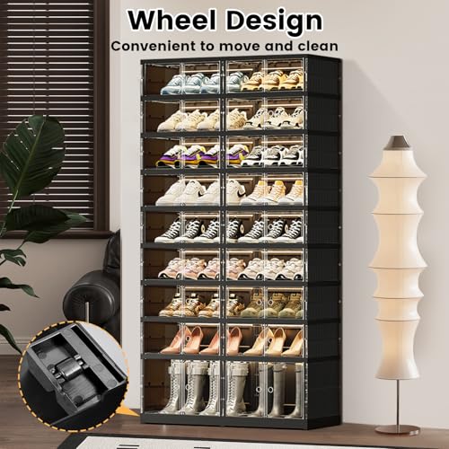 Image of SYNCVIBE Shoe Rack Organizer for Closet Entryway Foldable Sneaker Storage Shoe, Collapsible Shoe Cabinet, Stackable Shoe Storage Cabinet with Lids for Living Room (9 Tiers -36 Pairs Black)