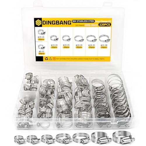Hose Clamps Assortment Kit, Adjustable1/4\'\'â€“1-1/2\'\' (6-38mm),120 Pcs Stainless Steel Worm Gear Hose Clamps Pipe Clamps Fuel Line Clamps For Plumbing,Automotive,Radiator,Garden,Mechanical Applications
