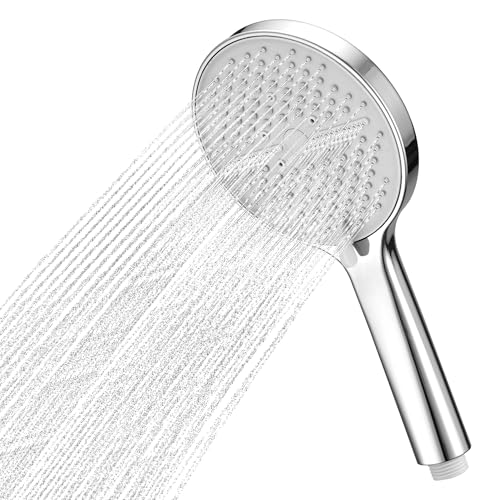 Large Panel Handheld Shower Head High Pressure Shower Head with 5 Spray Modes Bathroom Water Saving Showerhead G1/2 Universal Showerhead for Low Water Pressure|Chrome