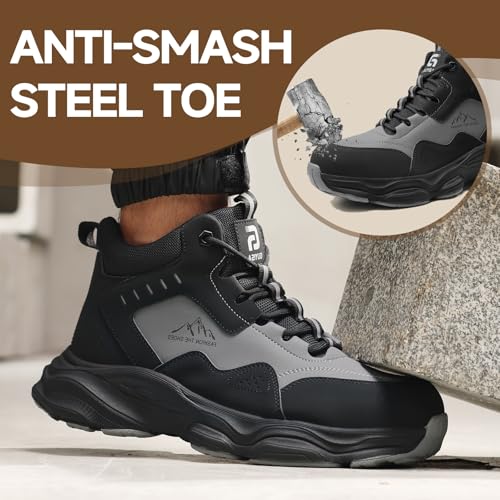 Image of Steel Toe Work Shoes for Men, Lightweight Safety Shoes with Puncture Resistant Midsole, Comfortable Protective Work Shoes for Warehouse Factory Light Construction