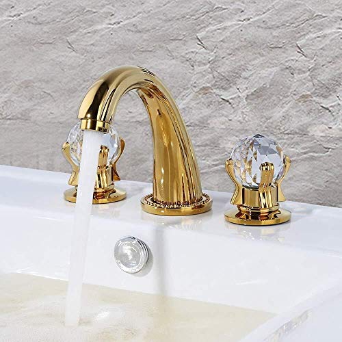 LIUDRPENG. Goldene europäisches 3-teiliges Set Doppel-Becken Bassin-Hahn-Badezimmer High-End-Hahn-Großverkauf-schöne praktische Cover