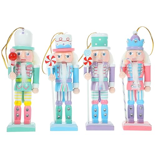 4pcs Christmas Nutcracker Hanging Ornaments Xmas Wooden Walnut Soldier Figures Holiday Wood Puppets Dolls Pendant Ornaments Statue for Xmas Holiday Home Christmas Decor
