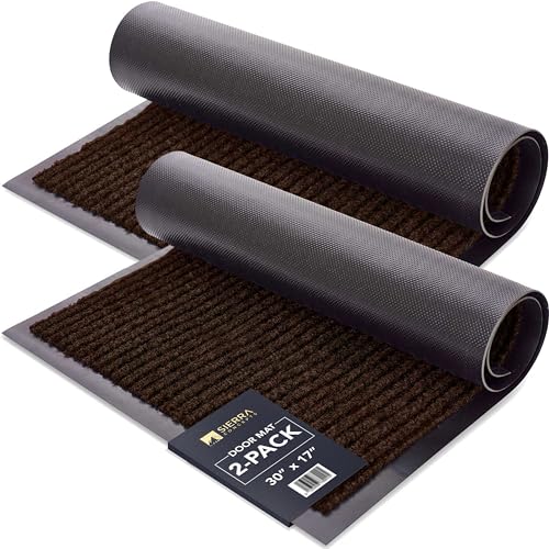 Image of Sierra Concepts Polypropylene Front Door Rectangular Mat Welcome Floor Mats - Entryway Indoor Outdoor Entrance Doormat,Patio,Porch,Muddy Shoe,Inside Outside Low Profile,30X17 Inches,2-Pack Dark Brown