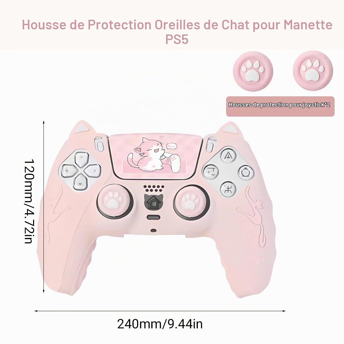Protection pour ps5 Coque Manette, avec 2 Capuchon pour ps5 Joystick Grip, Compatible avec Station de Charge, Anti-Dérapante Accessoire, Houss de Protection Silicone Antidérapant, Rose