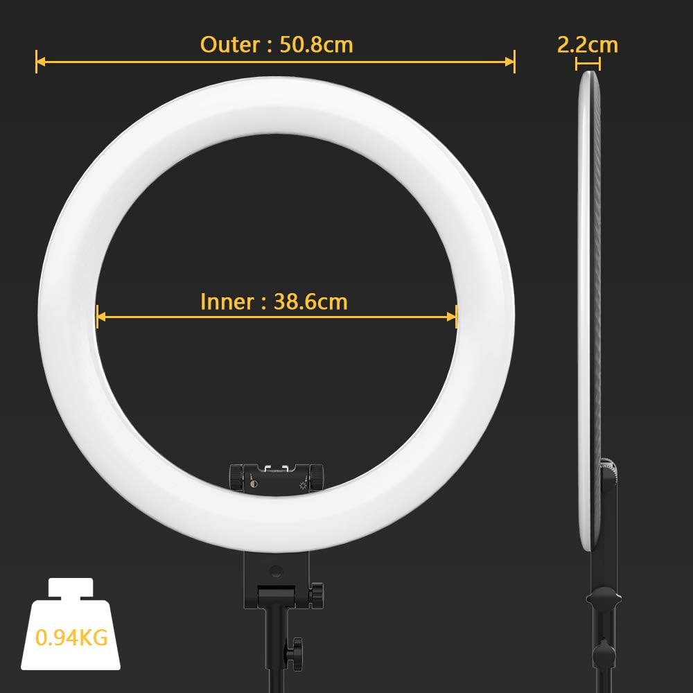 [New Version] Travor 20-INCH Ring Light Kit with Upgrade Light Stand, Dimmable Bi-Color LED Light Ring with USB Charging Port, Mirror, Carry Bag for Camera Phone YouTube Makeup TikTok Video Shooting