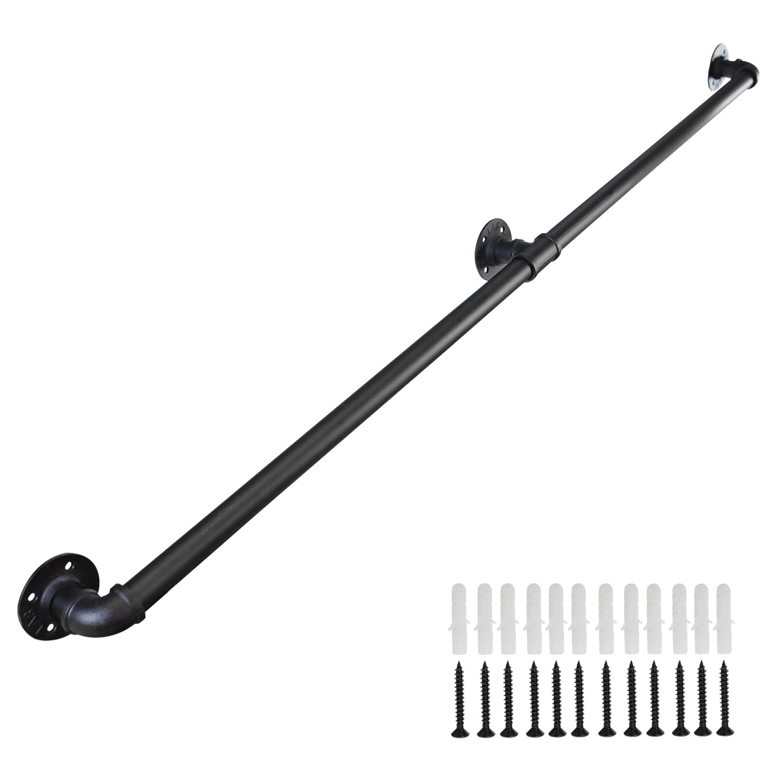 Jiingekk 200Cm Stair Railing Staircase Handrails Metal Black Indoor Pipe Stair Railing Handrail For Stairs And Bathroom Indoor Pipe Handrail