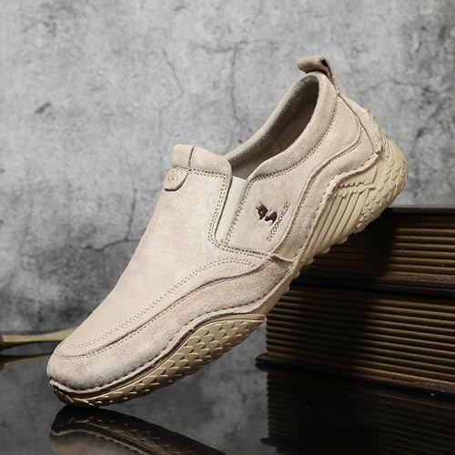 WENOREG Men's Italian Handmade Suede Slip-On Chukka Boots,Outdoor Non Slip Low Top Side Elastic Bands Breathable Casual Flats Driving Sneakers Soft Penny Boat Shoes Beck Ankle Boots3