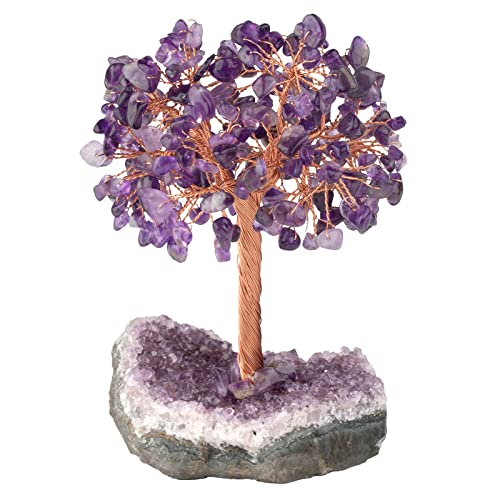 Nupuyai Amatista árbol de la vida de piedra sobre base de géodo natural, Feng Shui Árbol de Cristal hecho a mano para decoración interior y Reiki Chakra Cover